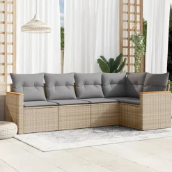 Maison Exclusive - Salon de jardin avec coussins 5pcs mélange beige résine tressée New