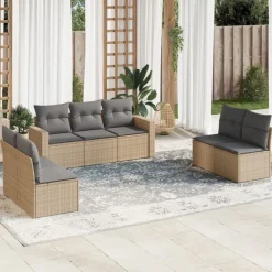 Maison Exclusive - Salon de jardin avec coussins 7 pcs beige résine tressée Outlet