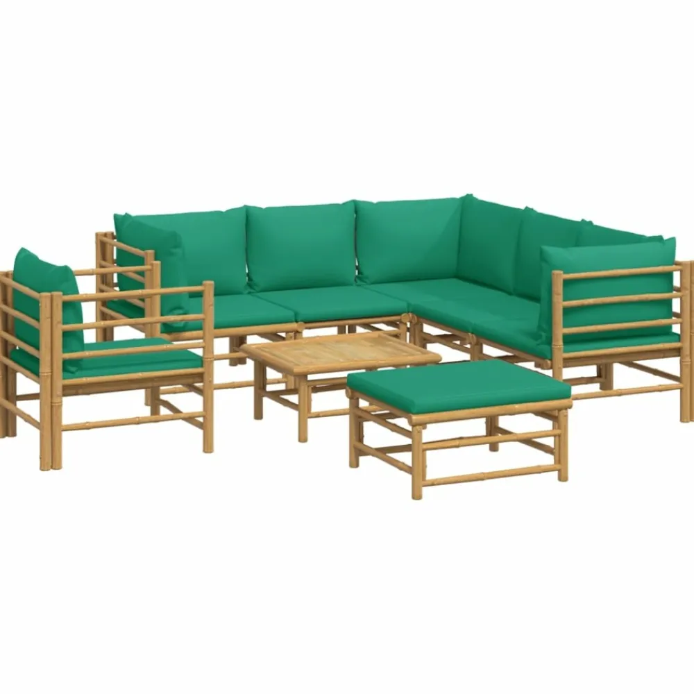 Maison Exclusive - Salon de jardin 8 pcs avec coussins vert bambou Best
