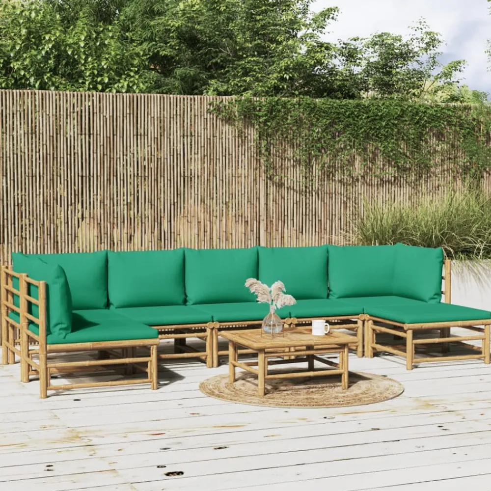 Maison Exclusive - Salon de jardin 8 pcs avec coussins vert bambou Discount