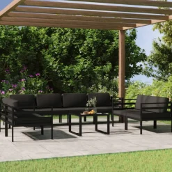 Maison Exclusive - Salon de jardin 9 pcs avec coussins aluminium anthracite