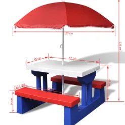 Maison Exclusive Mobilier Pour Enfants | - Table et bancs de pique-nique avec parasol pour enfants