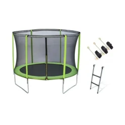 1.- Masgames Outdoor Games - Trampoline masgames force 244 avec filet de protection, échelle et ancrages Discount