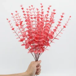 Mcboson - Feuilles d'eucalyptus artificielles rouge*24 Outlet