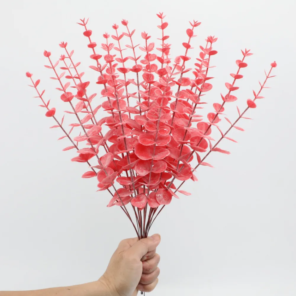 Mcboson - Feuilles d'eucalyptus artificielles rouge*24 Outlet