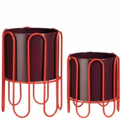 Mica Decorations - - lot de 2 cache-pots sur pied en métal rouge foncé et rouge clair h35 Online