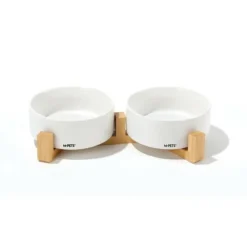 M Pets - Bols céramique avec support en bambou 2x350 ml - mpets - opera - blanc Online