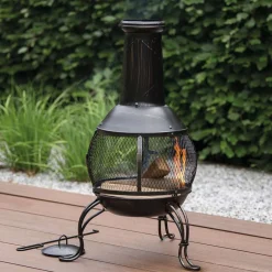 OutTrade Chauffage D’Extérieur | - Cheminée d'extérieur SAUDA noire - 38x38x90 cm