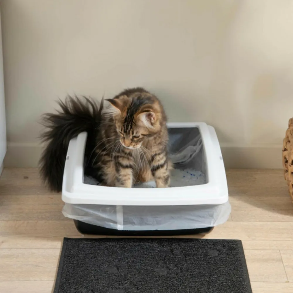 Paris Prix Hygiène Et Soins | - Bac à litière pour chat "bicolore" 46cm gris & ivoire
