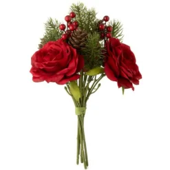 Paris Prix Bouquets De Fleurs | - Bouquet de fleurs artificielles "roses" 28cm rouge