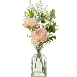 Paris Prix - Bouquet de fleurs artificielles "roses" 33cm vert & rose Discount