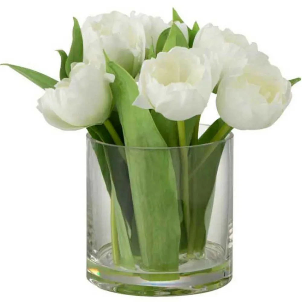 Paris Prix Vases Et Coupes | - Fleur artificielle & vase "tulipes" 22cm blanc