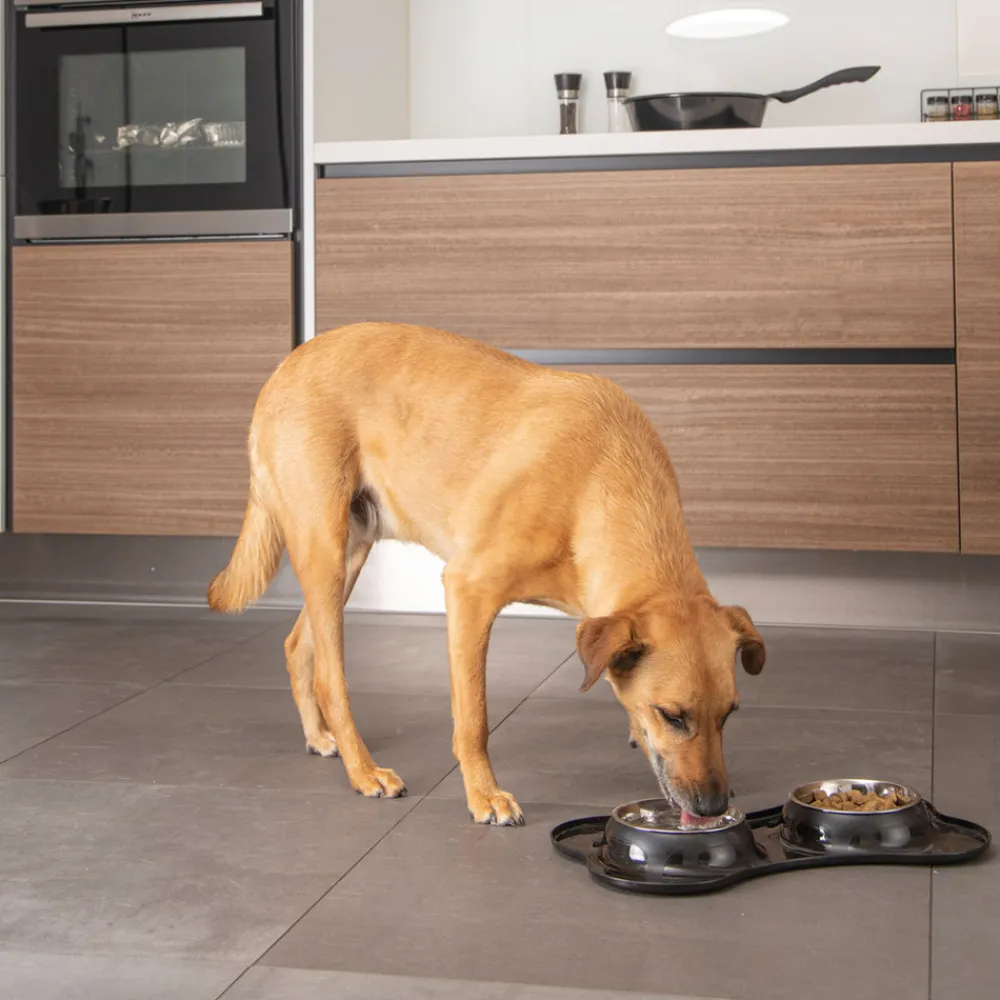 Paris Prix - Gamelle double pour chien "forme os" 45cm noir Best