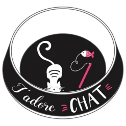 Paris Prix - Gamelle pour chat "j'adore" 19cm noir & blanc Sale