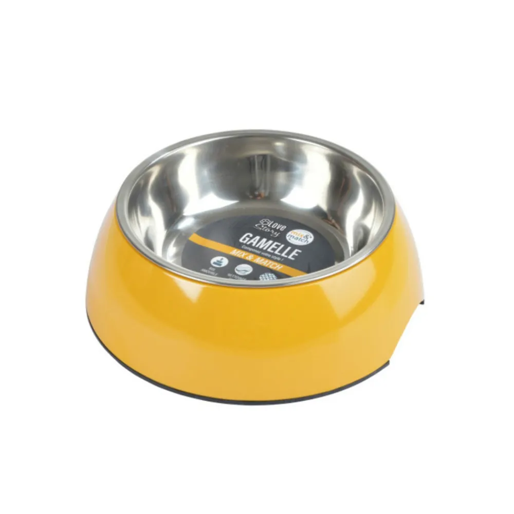 Paris Prix Gamelles Et Autres Accessoires | - Gamelle pour chien & chat "bol inox" 17cm moutarde