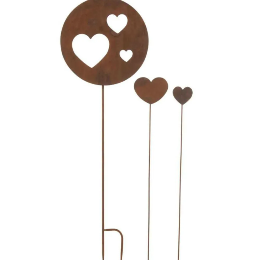 Paris Prix - Lot de 3 décorations de jardin "cœur" 100cm marron rouille
