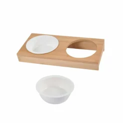 Paris Prix Gamelles Et Autres Accessoires | - Lot de 2 gamelles chien & chat "bambou" 29cm blanc
