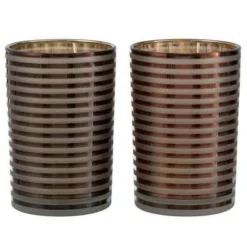 Paris Prix Bougies, Senteurs Et Bien-Être | - Lot de 2 photophores "verre rayé" 18cm marron