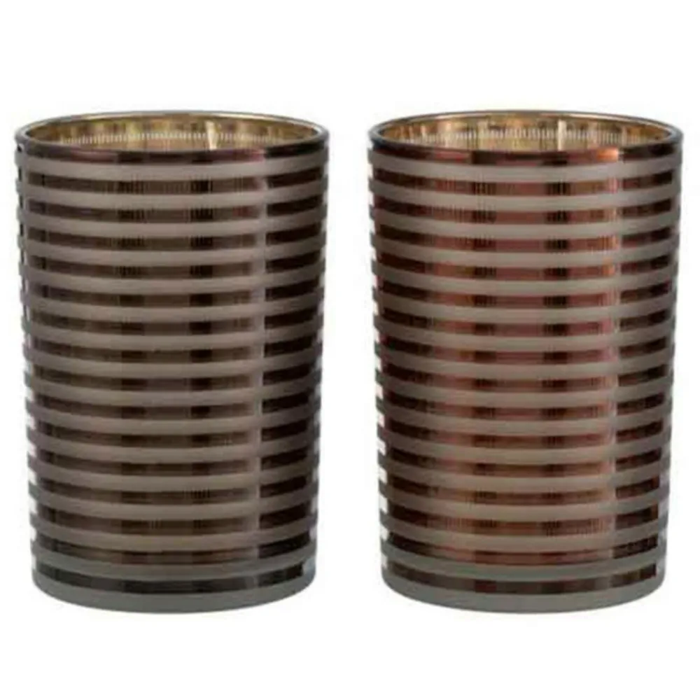 Paris Prix Bougies, Senteurs Et Bien-Être | - Lot de 2 photophores "verre rayé" 18cm marron