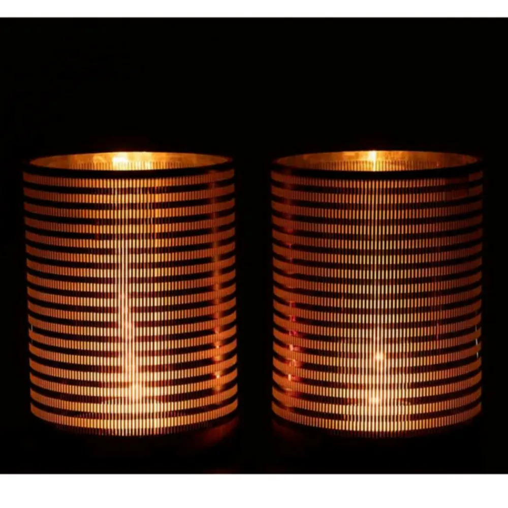 Paris Prix Bougies, Senteurs Et Bien-Être | - Lot de 2 photophores "verre rayé" 24cm marron