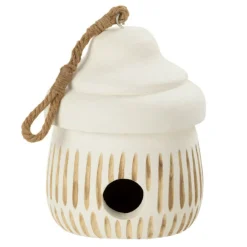 Paris Prix Cages, Volières Et Accessoires | - Nichoir pour oiseaux en bois "ying" 27cm blanc & naturel