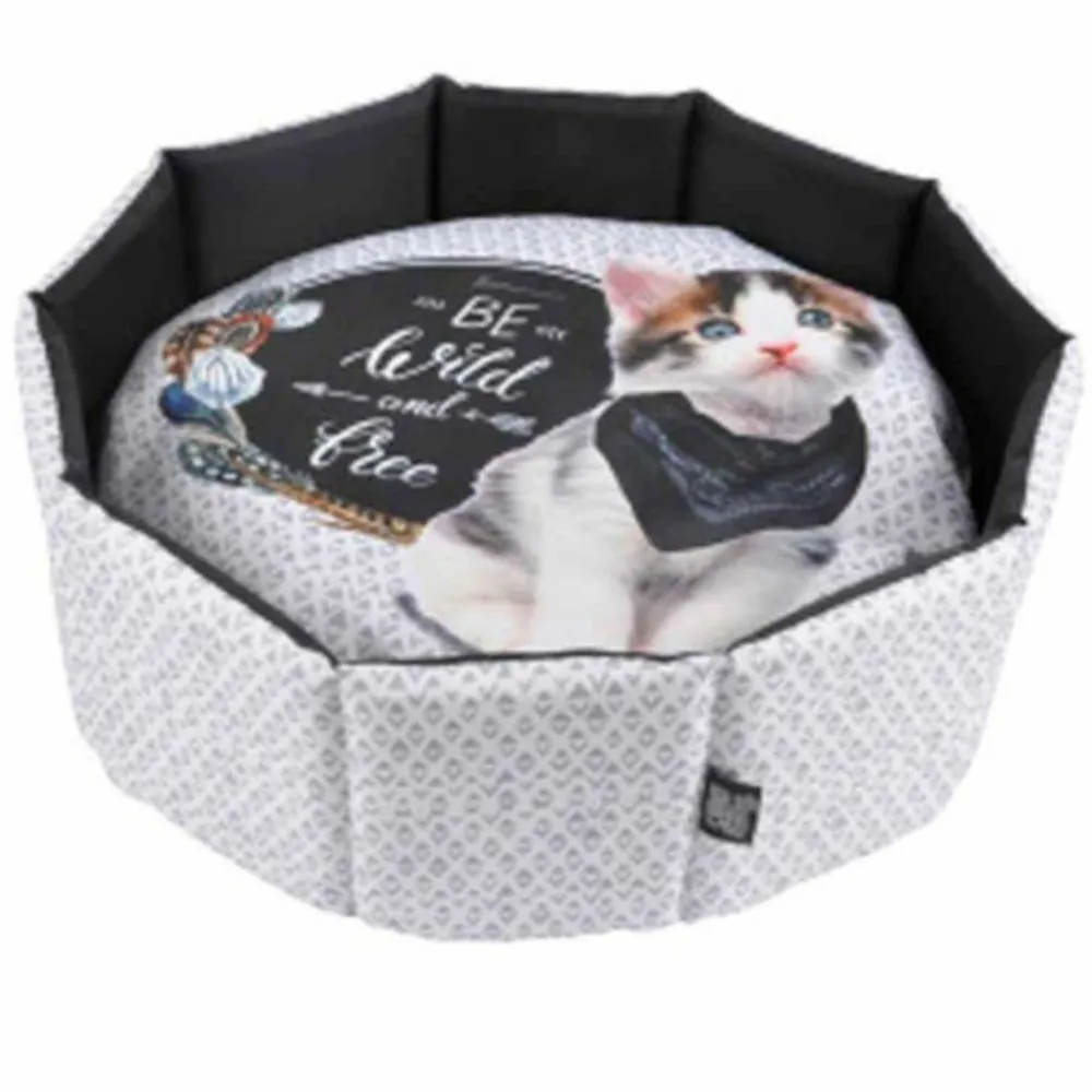 Paris Prix Paniers, Transports Et Chatières | - Panier rond pour chat "be wild and free" 48cm gris
