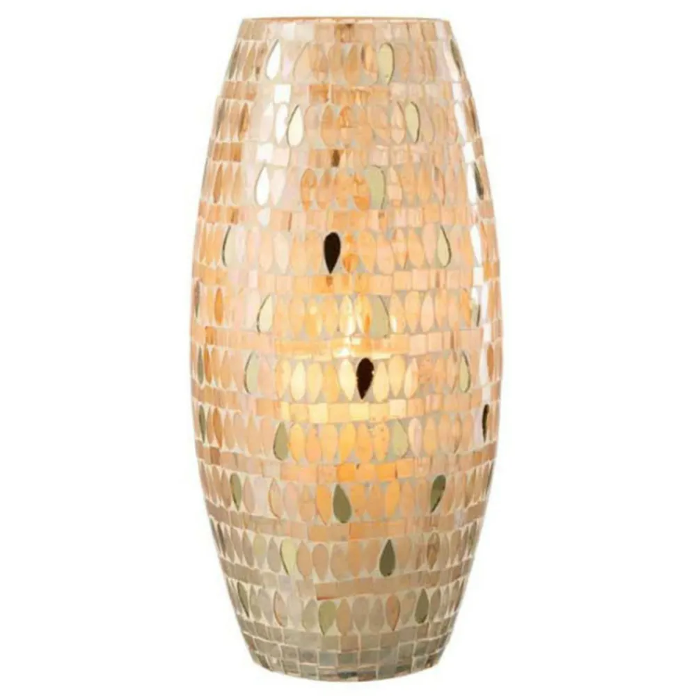 Paris Prix Bougies, Senteurs Et Bien-Être | - Photophore design en verre "mosaïque" 35cm beige