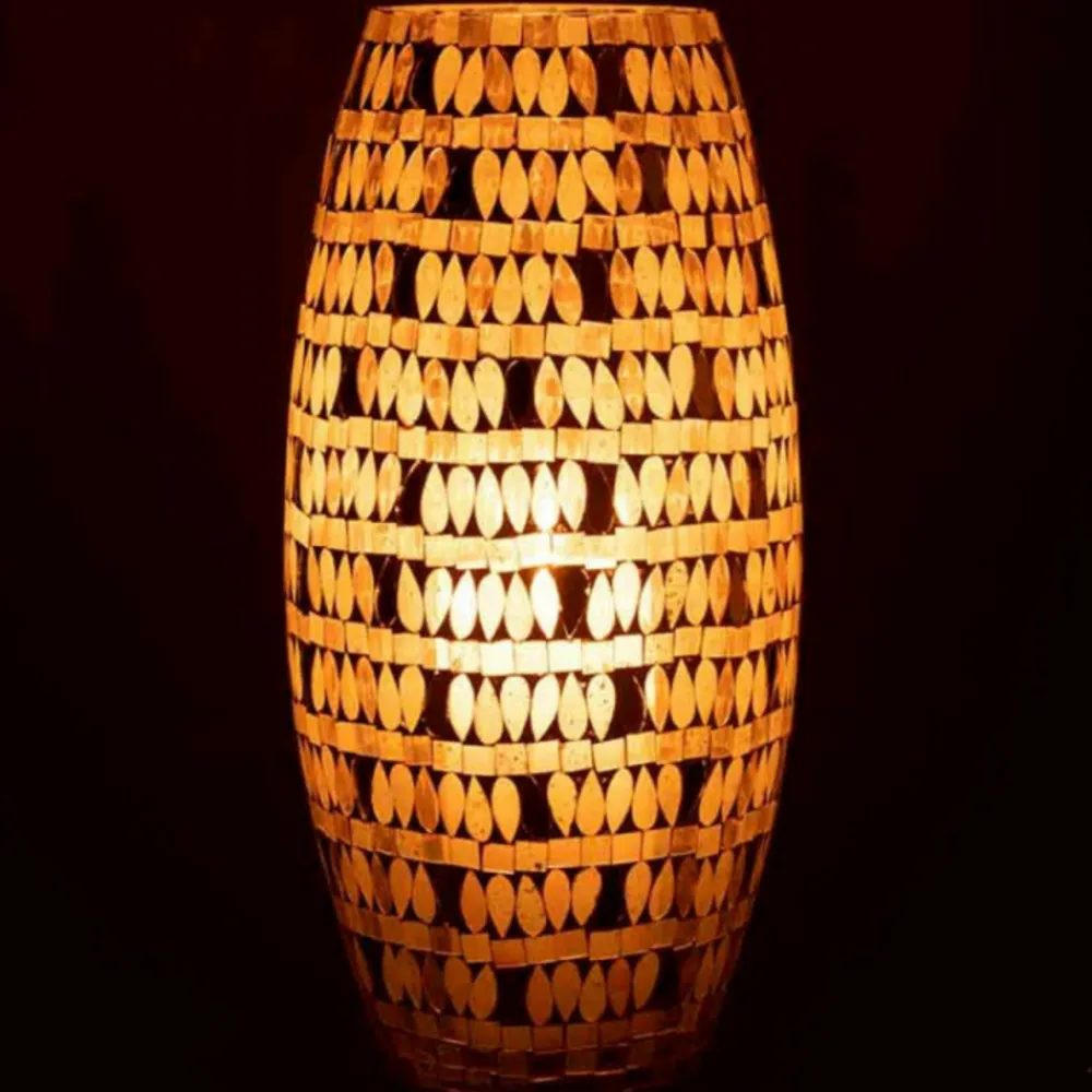 Paris Prix Bougies, Senteurs Et Bien-Être | - Photophore design en verre "mosaïque" 35cm beige