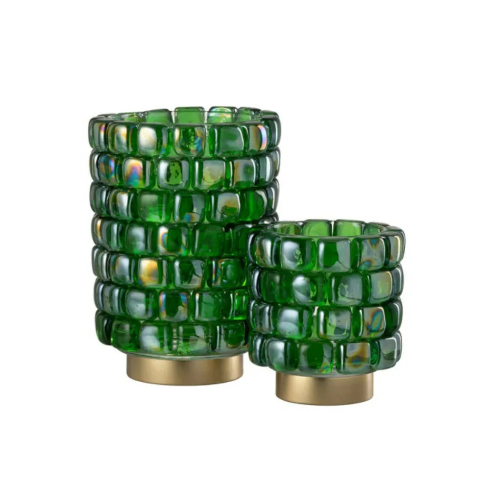 Paris Prix Bougies, Senteurs Et Bien-Être | - Photophore en verre "mosaïque" 20cm vert
