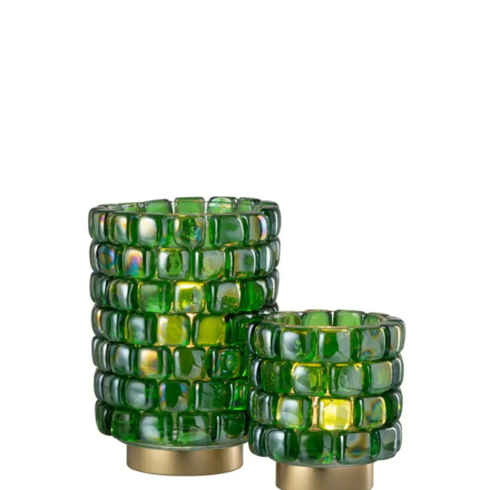 Paris Prix Bougies, Senteurs Et Bien-Être | - Photophore en verre "mosaïque" 20cm vert