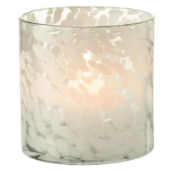 Paris Prix - Photophore en verre "tâche" 18cm gris & blanc Outlet
