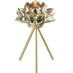 Paris Prix - Photophore sur pied "fleur verre" 18cm or