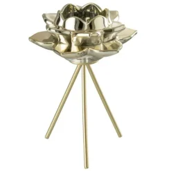 Paris Prix - Photophore sur pied "fleur verre" 21cm or Outlet