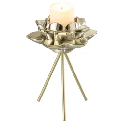 Paris Prix - Photophore sur pied "fleur verre" 21cm or Outlet
