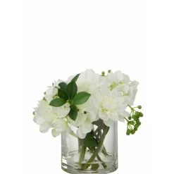 Paris Prix Vases Et Coupes | - Plante artificielle & vase "dahlia hydrangea" 21cm blanc
