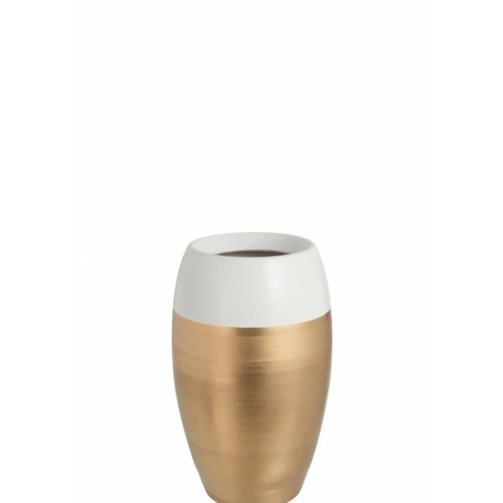 Paris Prix Vases Et Coupes | - Vase design "bord terre cuite" 30cm blanc & or