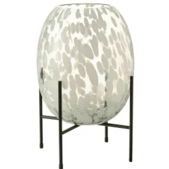 Paris Prix - Vase sur pied design "tâche" 38cm gris & blanc Hot