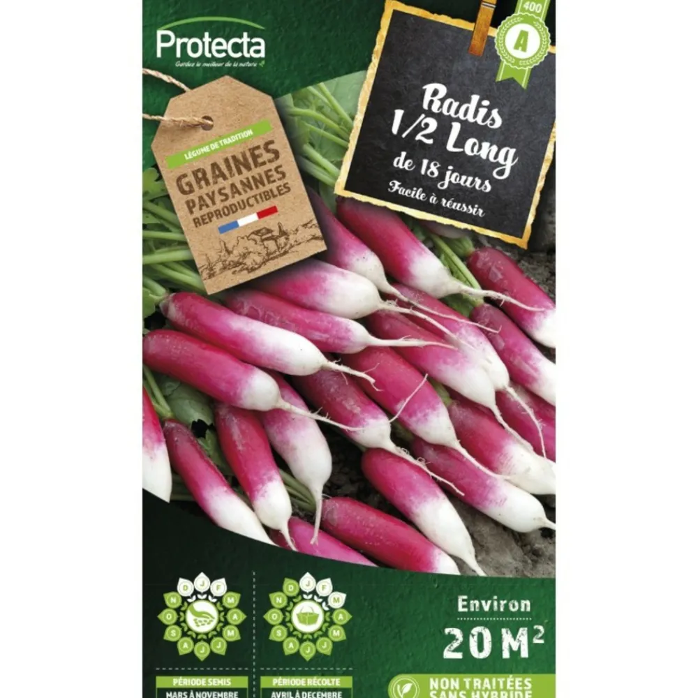 Protecta Graines De Légumes Et Aromatiques | - Graines paysannes - radis 1/2 long de 18 jours