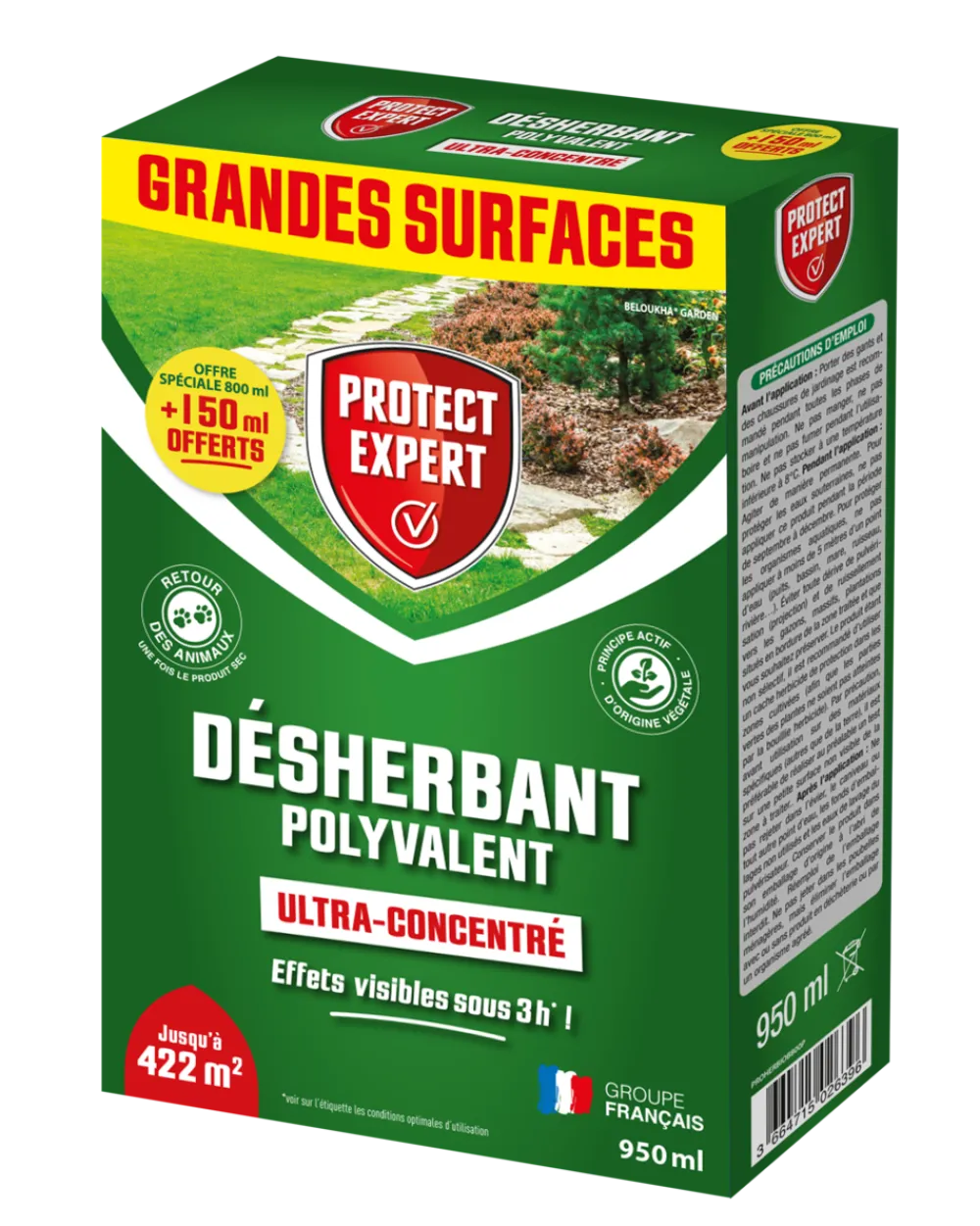Protect Expert - Proherbiob800p - désherbant polyvalent ultra concentré - 800ml + 150ml - permet d'éliminer les mauvaises herbes et mousses Outlet