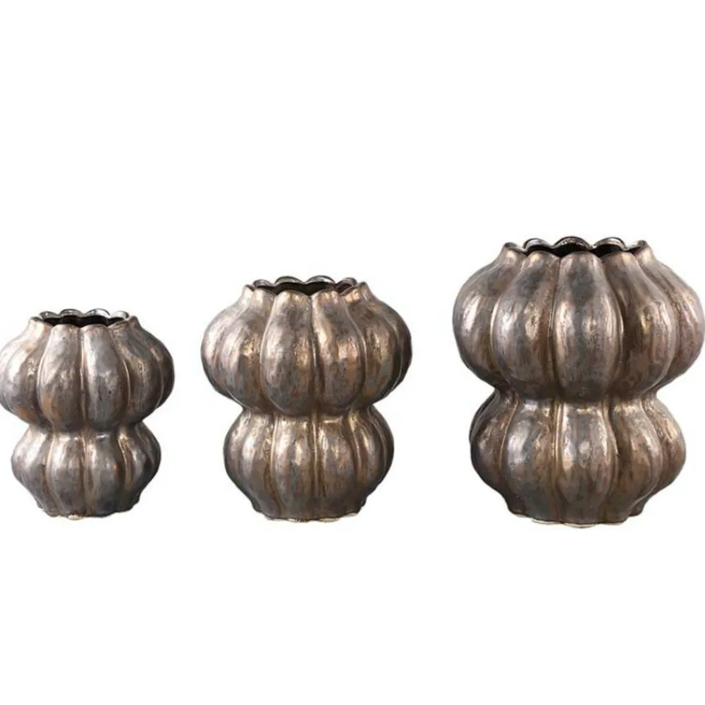 Ptmd Vases Et Coupes | - Vase rond bronze en céramique 27cm