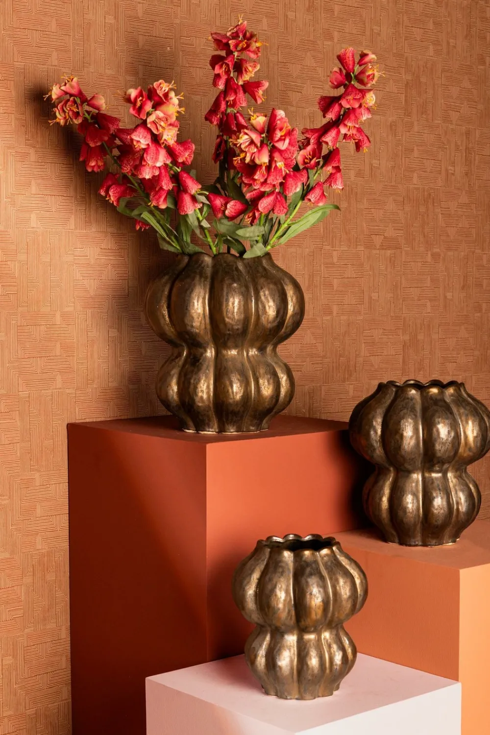 Ptmd Vases Et Coupes | - Vase rond bronze en céramique 27cm