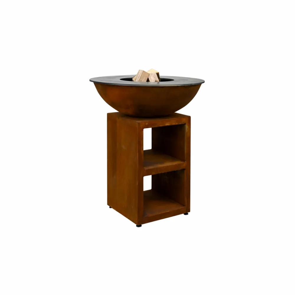 Quoco - Brasero piatto medium corten ø84 + grille + spatule + housse Hot
