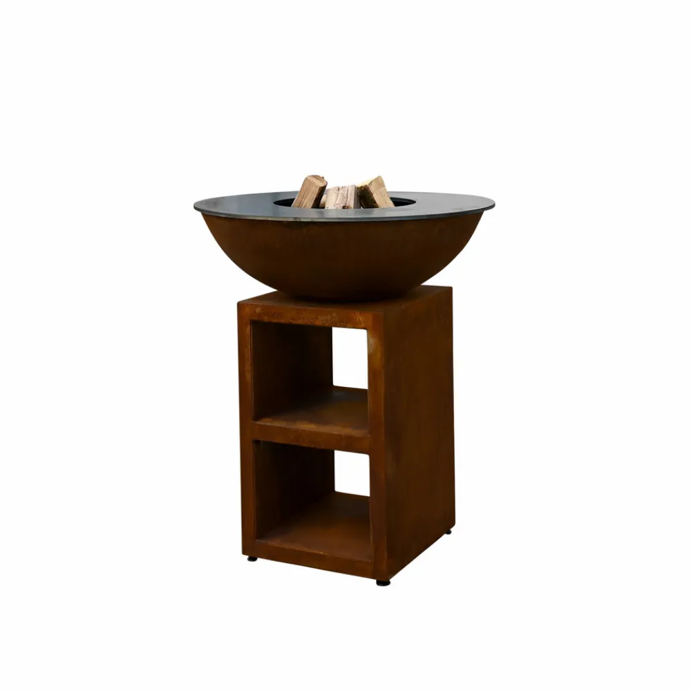 Quoco - Brasero piatto medium corten ø84 + grille + spatule + housse Hot