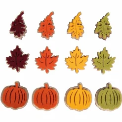 Rayher - 12 mini citrouilles et feuilles en bois adhésives - 3 types et 4 couleurs - 3,7 cm Online