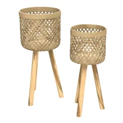 Rendez-vous Déco RENDEZ-VOUS DÉCO - Landi - cache-pot pieds en teck et bambou (lot de 2)