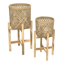 Rendez-vous Déco Cache-Pots Et Bacs D'Intérieur | RENDEZ-VOUS DÉCO - Mila - cache-pot pieds en teck et bambou (lot de 2)