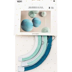 Rico Design - Lampions (x3) en papier couleurs aqua, D. 27 cm, 22,5 cm et 18,5 cm Discount