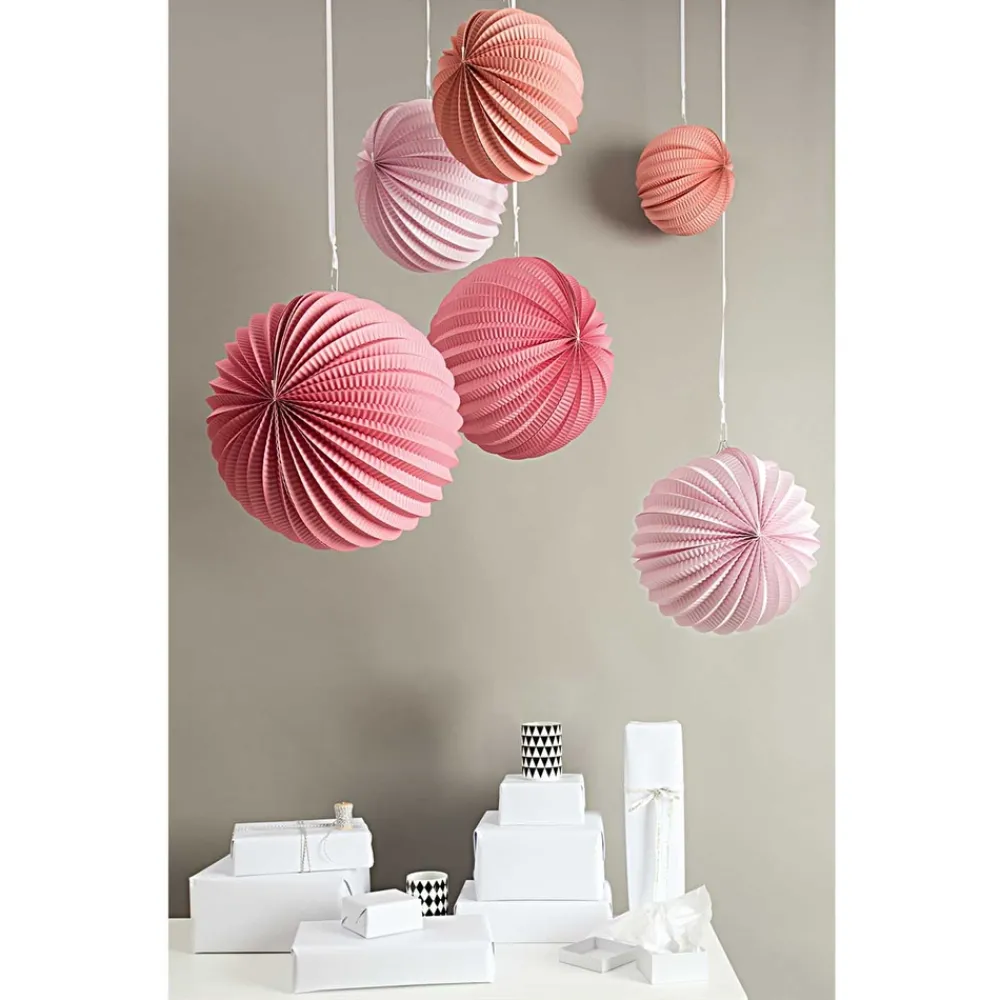 Rico Design Fête Et Anniversaire | - Lampions (x3) en papier rose D.27 cm, 22,5 cm et 18,5 cm