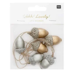 Rico Design - Pendentifs 6 glands en bois or et argent