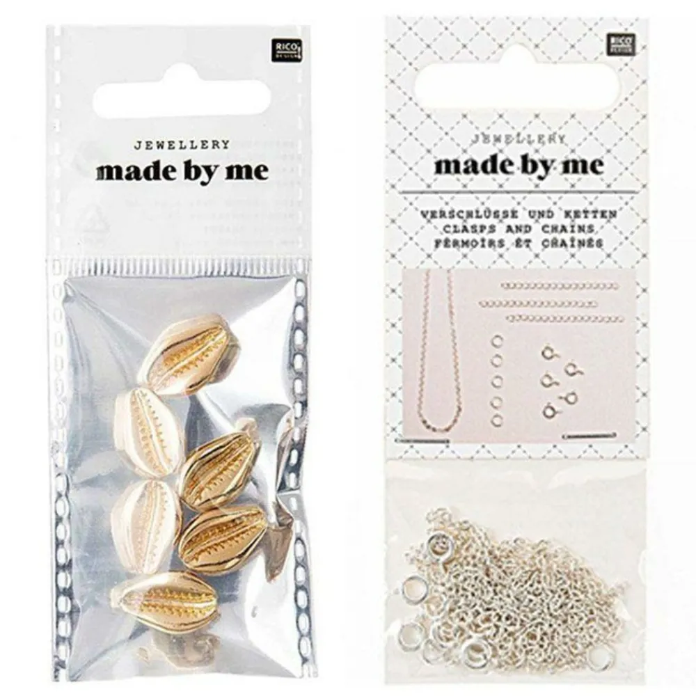 Rico Design Bijoux Et Perles | - 6 perles coquillages dorées + fermoirs fins et chaînes argentés